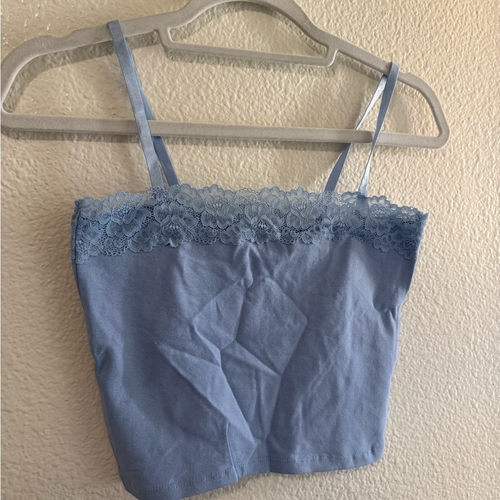 Blue Lace Trim Women's Top